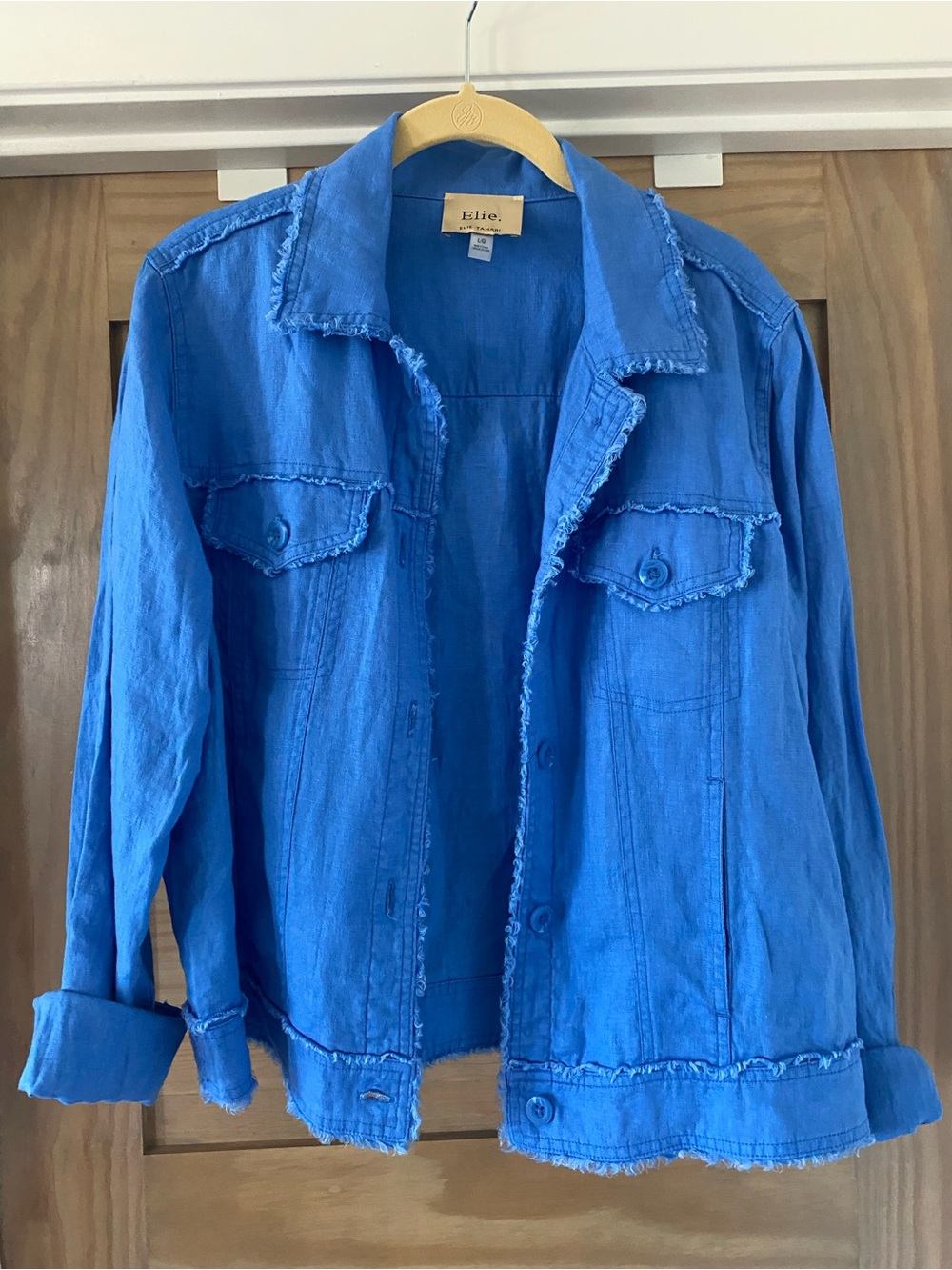 Elie Tahari Cobalt Blue Frayed-Trim Jean Jacket